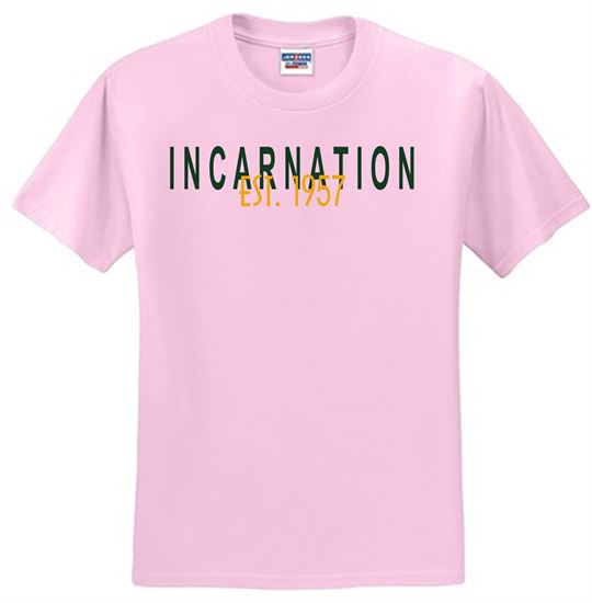 Picture of Incarnation - Youth & Adult/Unisex - Short Sleeve Tee 2 Color EST 1957 Logo by Jerzees 29M(B) - Ash, Athletic Heather, Classic Pink