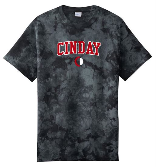 Picture of The CinDay Academy - Youth & Adult/Unisex - Crystal Tie Dye Tee w/ Logo Choice by Port & Company PC145(Y) -  Black