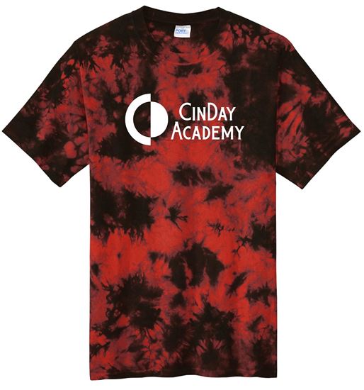 Picture of The CinDay Academy - Youth & Adult/Unisex - Crystal Tie Dye Tee w/ Logo Choice by Port & Company PC145(Y) -  Black/Red