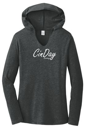 Picture of CinDay Academy - Ladies - Hooded Long Sleeve Tee by District DT139L - Black Frost