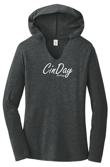 Picture of CinDay Academy - Ladies - Hooded Long Sleeve Tee by District DT139L - Black Frost