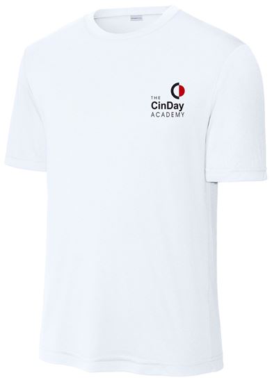 Picture of CinDay Academy - Youth/Unisex - Dri Fit Short Sleeve Tee w/ Left Chest Logo by Sports Tek (Y)ST350 - Black, Grey Concrete Heather, Red, or White