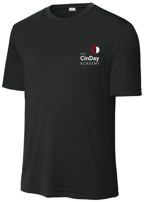 Picture of The CinDay Academy - Youth & Adult/Unisex - Dri Fit Short Sleeve Tee w/ Left Chest Logo by Sports Tek (Y)ST350 - Black, Grey Concrete Heather, Red, or White
