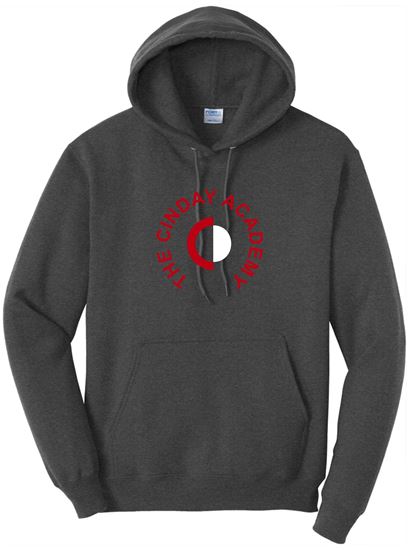 Picture of Clearance!! - CinDay Academy - Adult Medium - Core Fleece Pullover Hooded Sweatshirt by Port & Co PC78H - Dark Heather Grey - 1 Left!