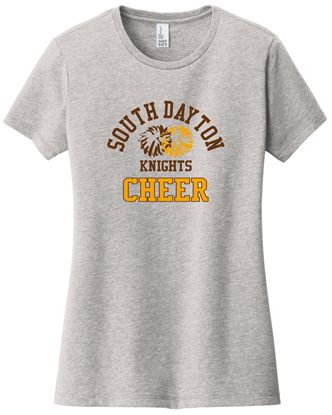 Picture of SDK Cheer - Ladies - Short Sleeve Tee w/ Partial Glitter Logo by District DT6002 - Light Heather Grey or White