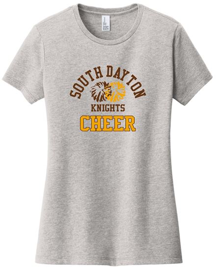Picture of SDK Cheer - Ladies - Short Sleeve Tee w/ Partial Glitter Logo by District DT6002 - Light Heather Grey or White