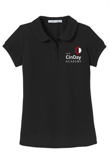 Picture of Being Discontinued!  CinDay Academy - Girls - Short Sleeve Uniform Polo by Port Authority YG503 - Black - 2 LEFT!