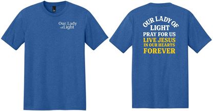 Picture of Our Lady Of Light - Youth & Adult/Unisex -  DryBlend 50/50 Poly Blend Tee w/ Pray For Us Logo by Gildan 8000(b)  - Royal
