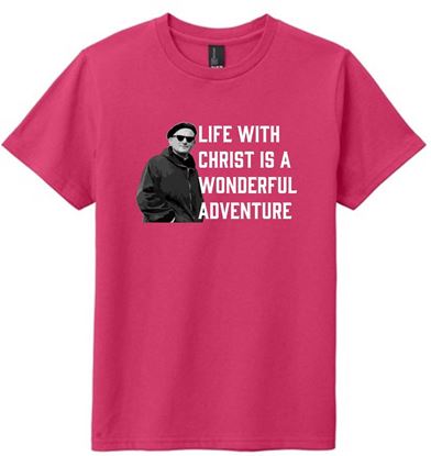 Picture of St. John Paul II - Youth & Adult/Unisex - Short Sleeve Tee by District DT6000(y) - Flush Pink, Heathered Kelly Green, or Heathered Royal