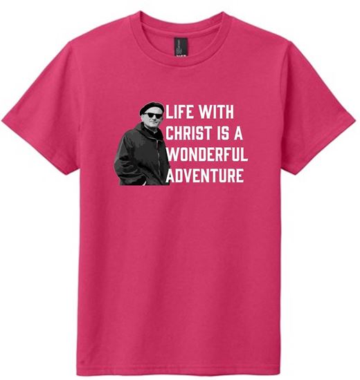 Picture of St. John Paul II - Youth & Adult/Unisex - Short Sleeve Tee by District DT6000(y) - Flush Pink, Heathered Kelly Green, or Heathered Royal