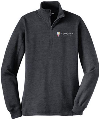 Picture of New! St. John Paul II - Ladies - 1/4 Zip Sweatshirt by Sports Tek LST253 - Charcoal Heather or True Navy