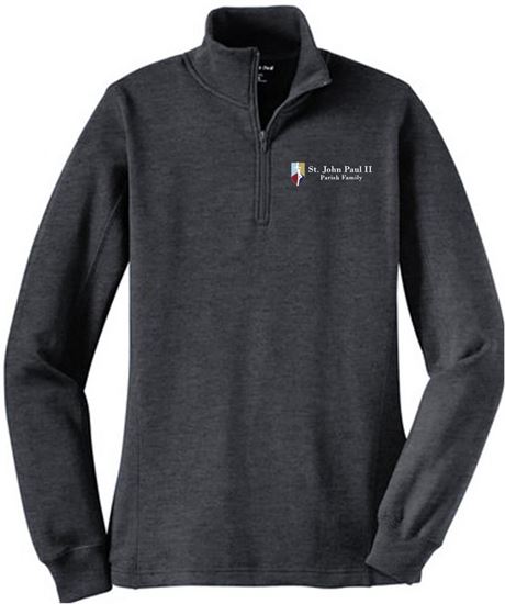 Picture of New! St. John Paul II - Ladies - 1/4 Zip Sweatshirt by Sports Tek LST253 - Graphite Heather or True Navy