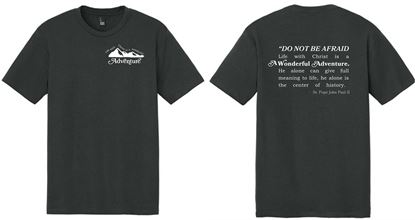 Picture of St. John Paul II  - Adult/Unisex - Prefect Tri Short Sleeve Tee - ADVENTURE- Left Chest -  by District DM130 - Deepest Grey,  Heathered Teal, or Military Green Frost