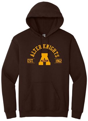 Picture of $8 OFF - Alter - Adult Large - Heavy Blend Hooded Sweatshirt w/ Arched EST. Logo by Gildan 18500 - Brown - Only 1