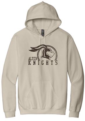 Picture of Alter High School - Adult/Unisex - Softstyle Midweight Pullover Hooded Sweatshirt w/ All Brown Distressed Logo by Gildan SF500 - Sand