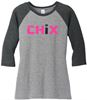 Picture of NEW COLORS! Chix - Ladies - 3/4 Sleeve VERY FITTED Raglan by District DM136l - Black/Black, Black/Grey, Black/White or Pink/Grey