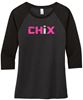 Picture of NEW COLORS! Chix - Ladies - 3/4 Sleeve VERY FITTED Raglan by District DM136l - Black/Black, Black/Grey, Black/White or Pink/Grey
