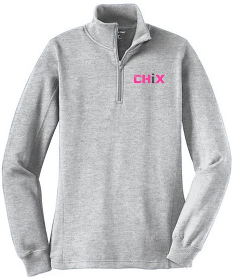 Picture of NEW COLOR ADDED! Chix - Ladies - 1/4 Zip Sweatshirt by Sport Tek LST253 - Athletic Heather. Black or White