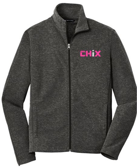 Picture of NEW! Chix -  Adult/Unisex - Heather Microfleece  Full-Zip Jacket by Port Authority F235 - Black Charcoal Heather or Grey Heather