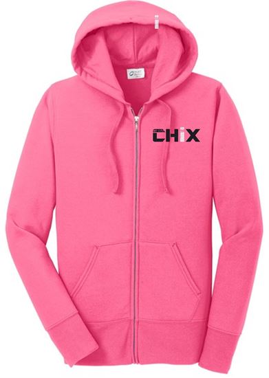 Picture of New! Chix - Adult -Core Fleece Full-Zip Hooded Sweatshirt by Port & Co. PC78ZH - Neon Pink