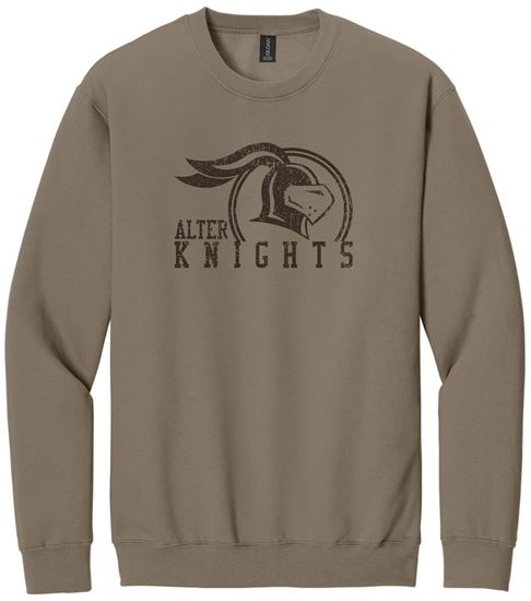 Picture of Alter High School - Adult/Unisex - Softstyle Crewneck w/ All Brown Distressed Logo by Gildan SF000 - Brown Savana, Sand, or White