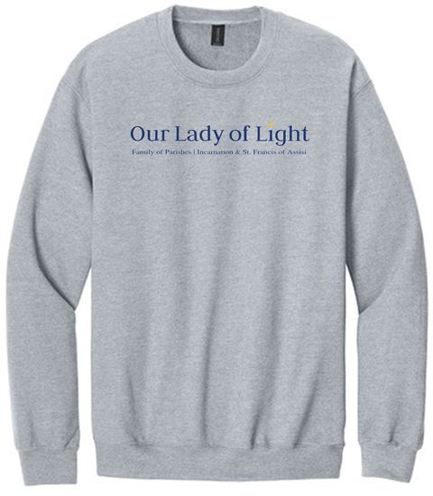 Picture of Our lady of Light - Youth -Adult/Unisex  -  Softstyle Crewneck Letterhead Logo by Gildan SF000 - Royal or Sports Grey