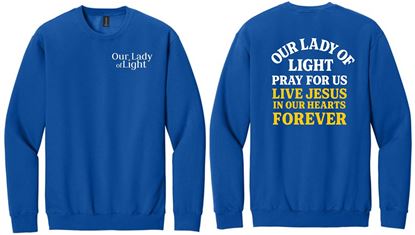 Picture of Our lady of Light - Youth -Adult/Unisex -  Softstyle Crewneck Pray For Us Logo by Gildan SF000 - Royal or Sports Grey