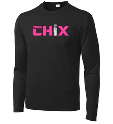 Picture of Chix - Adult 2XLarge - Dri Fit Long Sleeve by Sports Tek ST350LS - Pink/White Logo - Black
