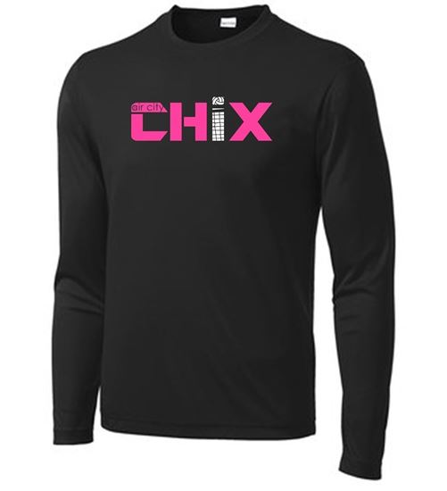 Picture of Chix - Adult 2XLarge - Dri Fit Long Sleeve by Sports Tek ST350LS - Pink/White Logo - Black