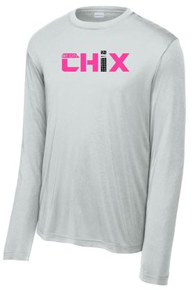 Picture of Chix - Adult Small- Dri Fit Long Sleeve by Sports Tek ST350LS - Pink/Black Logo - Silver