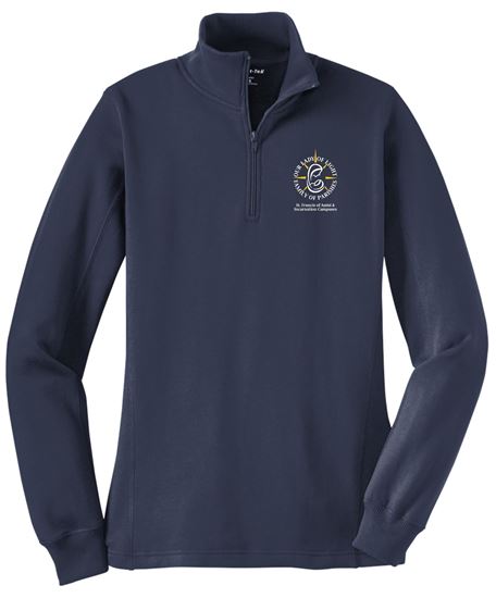 Picture of Our Lady of Light - Ladies - 1/4 Zip Sweatshirt by Sports Tek LST253 - Navy or Vintage Heather