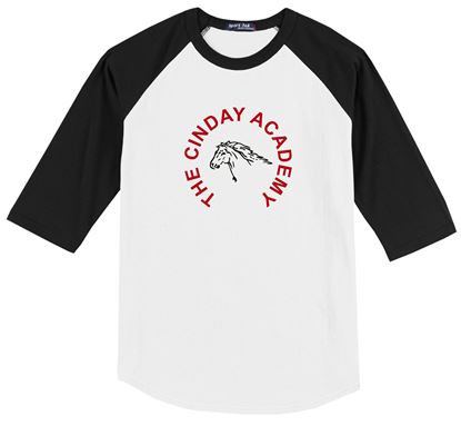 Picture of The CinDay Academy - Youth & Adult/Unisex - 3/4 Sleeve Colorblock Raglan Jersey w/ Logo Choice by Sport Tek (Y)T200 - Black/White