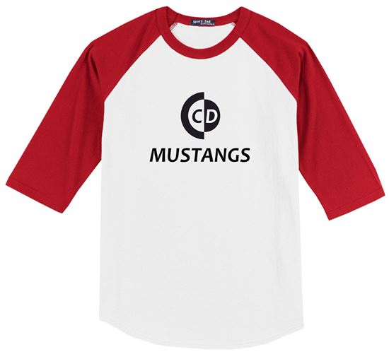 Picture of The CinDay Academy - Youth & Adult/Unisex - 3/4 Sleeve Colorblock Raglan Jersey w/ Logo Choice by Sport Tek (Y)T200 - Red/White