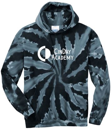 Picture of The CinDay Academy - Youth & Adult/Unisex - Tie Dye Hooded Sweatshirt w/ Logo Choice by Port & Company PC146(Y) - Black