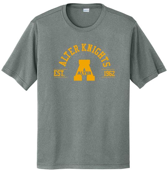 Picture of Clearance! Alter High School - Adult/Unisex - Dri Fit Short Sleeve Tee w/ Arched EST. Logo by Sport Tek ST350 - Grey Concreate Heather (2 Left)