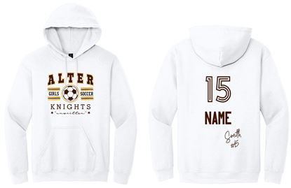 Picture of Alter Girls Soccer - Adult/Unisex - Softstyle Midweight Pullover Hooded Sweatshirt by Gildan SF500 - Sand, Sports Grey, or White (Logo 1)