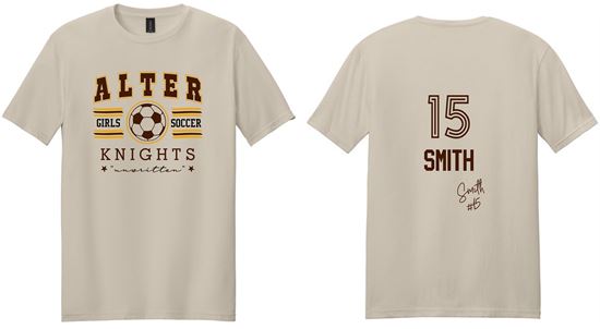 Picture of Alter Girls Soccer - Adult/Unisex - Softstyle Short Sleeve Tee by Gildan 64000 -  Sand, Sports Grey, or White (Logo 1)