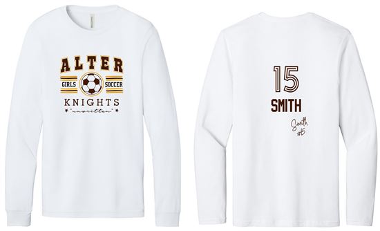 Picture of Alter Girls Soccer - Adult/Unisex - Softstyle Long Sleeve Tee by Gildan 64400 -  Sports Grey or White (Logo 1)