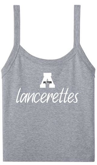 Picture of Alter Lancerettes - Ladies - Micro Rib Spaghetti Strap Tank w/ Glitter Logo by Bella+Canvas BC1012 - Athletic Heather or Solid Black Blend