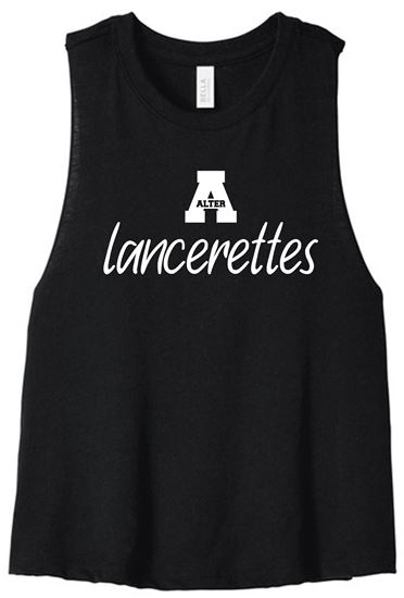 Picture of Alter Lancerettes - Ladies - Racerback Cropped Tank w/ Glitter Logo by Bella+Canvas BC6682 - Athletic Heather or Solid Black Blend