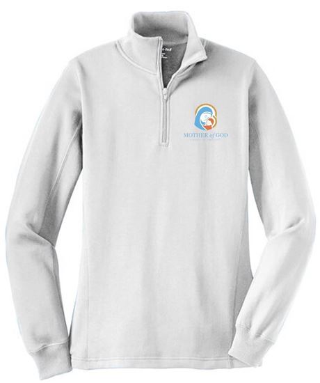 Picture of Mother of God - Ladies - 1/4 Zip Sweatshirt by Sports Tek LST253 - White