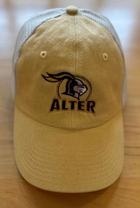 Picture of Clearance! Alter - Sportsman Pigment Dyed Trucker Cap Halo Logo- SP510 - Mustard Yellow/Stone - 1 Left!