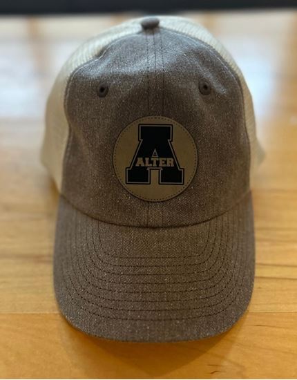 Picture of Clearance!  Alter - Sportsman Pigment-dyed Trucker Cap- SP510 - Brown/ Stone - 1 Left! Faux Leather Patch