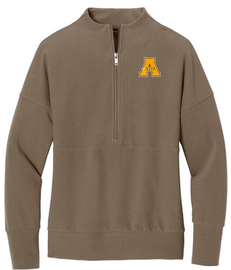 Picture of New! - Alter - Ladies - Women's Linear Texture 1/4 Zip w/ Logo Choice by Mercer+Mettle MM3041 - Warm Taupee - NOT UNIFORM!