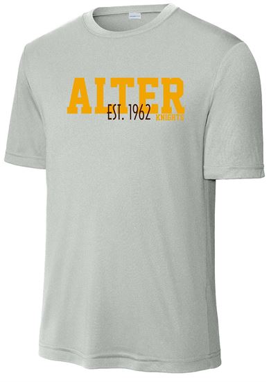 Picture of Clearance! Alter High School  - Adult/Unisex - Dri Fit Short Sleeve Tee w/ Logo Choice by Sport Tek ST350 - Silver 3 Left!