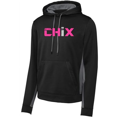 Picture of CHiX - Youth & Adult/Unisex -  Dri Fit Fleece Colorblock Hooded Pullover by Sport-Tek (Y)ST235 - Black/Dark Smoke Grey